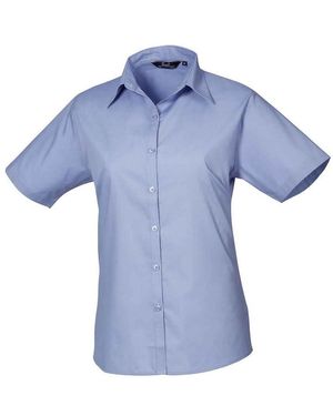 PREMIER Ladies Poplin Short-Sleeved Blouse (Mid) - Blue