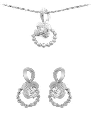 Orphelia 925 Sterling Set: Chain-Pendant + Earrings - White