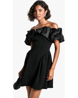 Boohoo Tall Ruffle Dropped Waist Mini Dress - Black