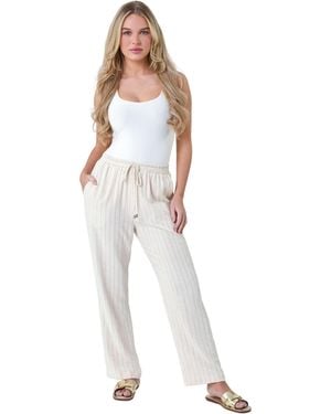 Roman Petite Linen Blend Stripe Trousers - White