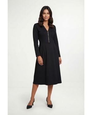 Wallis Ponte Zip Midi Dress - Black