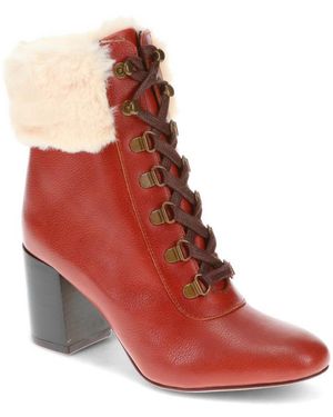 Jones Bootmaker Kelsie Fur-Cuffed Ankle Boots - Red