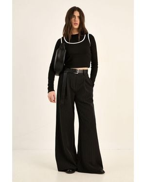 Nasty Gal Double Layer Contrast Colour Long Sleeve Ribbed Top - Black