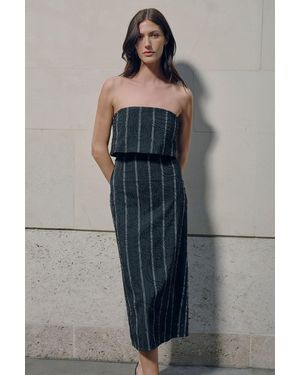 Karen Millen Textured Pinstripe Bandeau Tailored Midi Dress - Blue