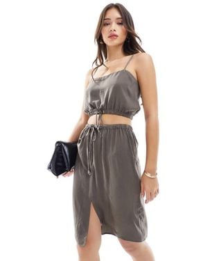 ASOS Satin Tie Waist Premium 90's Length Skirt Co-Ord - Green