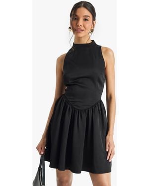 Boohoo Premium Satin High Neck Volume Mini Dress - Black
