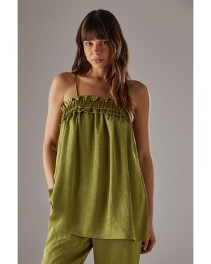Warehouse Crushed Satin Strappy Bandeau Top - Green