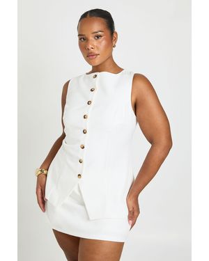 Boohoo Plus Button Front Waistcoat And Mini Skort - White
