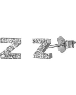 The Jewellery Stockroom Sterling Cubic Zirconia Initial Stud Earrings - Metallic