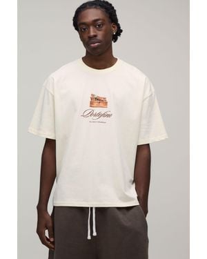 BoohooMAN Oversized Boxy Portofino Print T-Shirt Cotton - Natural