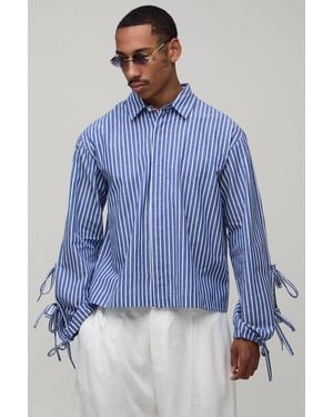 BoohooMAN Oversized Boxy Trumpet Sleeve Stripe Shirt - Blue