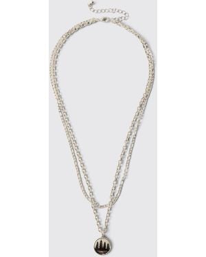BoohooMAN Tree Pendant Layered Necklace - White