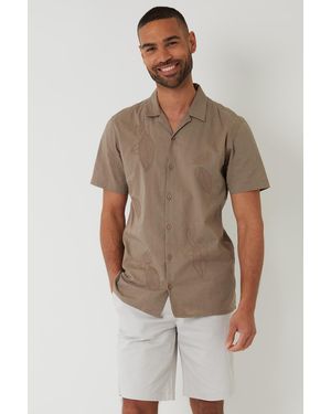 Threadbare Cotton Leaf Embroidered Shirt With Linen - Grey