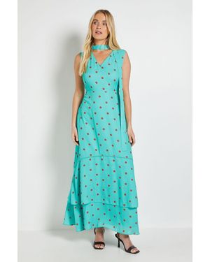 Wallis Petite Polka Dot Scarf Maxi Dress - Blue