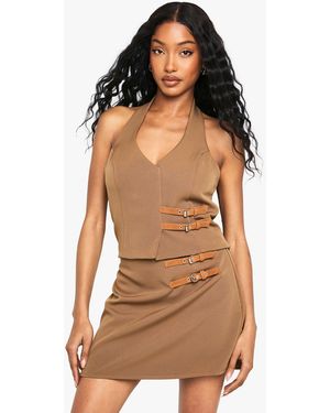 Boohoo Buckle Detail Halterneck Waistcoat - Orange