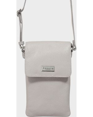 Assots London 'maria' Ice Grey Pebble Grain Real Leather Crossbody Phone Bag
