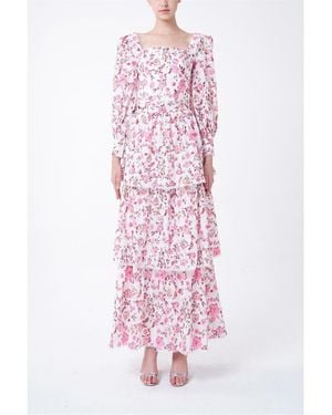 True Decadence Square Neck Long Sleeve Maxi Wrap Dress - Pink