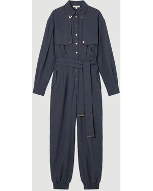 Karen Millen Petite Cupro Utility Twill Woven Jumpsuit - Blue