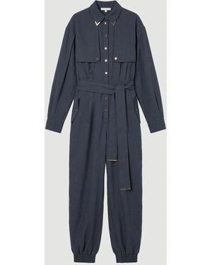 Karen Millen Petite Cupro Utility Twill Woven Jumpsuit - Blue