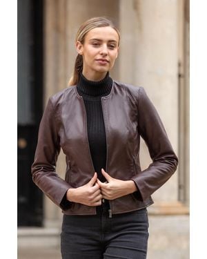 Ashwood Leather 'Corina' Collarless Casual Jacket - Brown