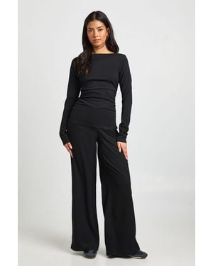 Boohoo Crinkle Textured Ruched Side Long Sleeve Trouser Co- Ord - Blue