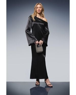 Oasis Satin Off The Shoulder Slip Dress - Black