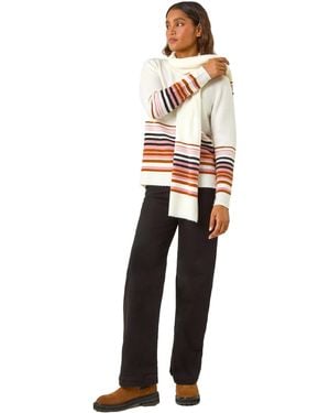 Roman Border Stripe Scarf Knit Jumper - White