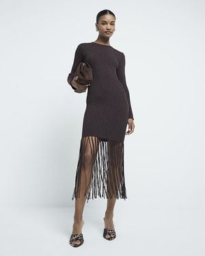 River Island Metallic Fringe Midi Dress - White