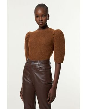 Karen Millen Alpaca Wool Fluffy Knit Crew Neck Top - Brown