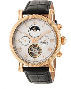 Heritor Winston Semi-Skeleton Leather-Band Watch - Multicolour