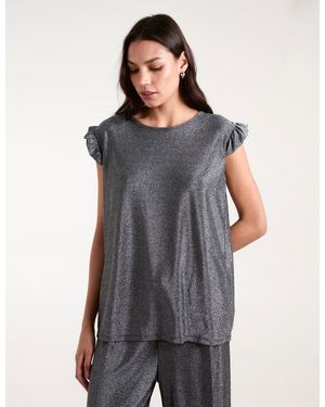 Blue Vanilla Frill Sleeve Metallic Top - Grey