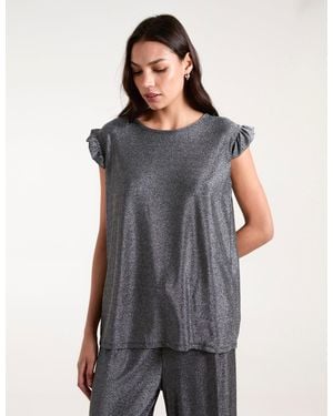 Blue Vanilla Frill Sleeve Metallic Top - Grey