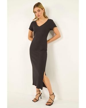 D.u.s.k V-Neck Knit Midi Dress - Black