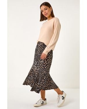 Roman Speckled Print Asymmetric A-Line Skirt - White