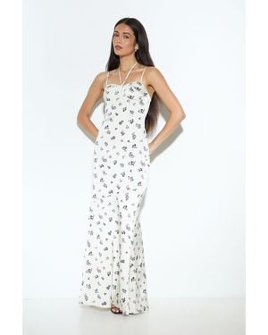 MissPap Premium Tie Neck Satin Occasion Maxi Dress - White