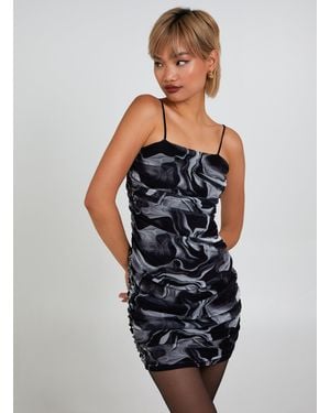 Pink Vanilla Marble Print Ruched Mini Dress - Black