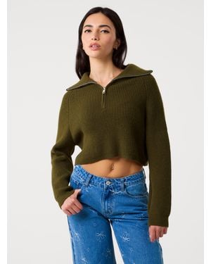 Pink Vanilla Half Zip Knitted Jumper - Green
