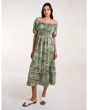 Blue Vanilla Scoop Neck Paisley Midi Dress - Green