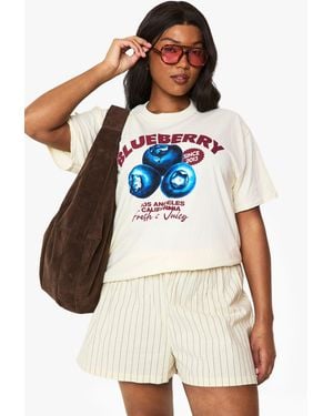 Boohoo Plus Stripe Linen Look Short - White