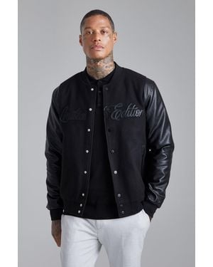 BoohooMAN Tonal Limited Edition Melton Bomber Jacket - Grey