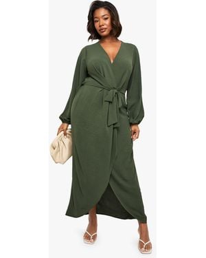 Boohoo Plus Textured Tie Detail Maxi Dress - Green
