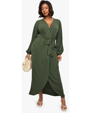 Boohoo Plus Textured Tie Detail Maxi Dress - Green