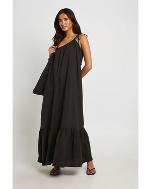 Boohoo Beaded Tie One Shoulder Smock Maxi Dress - Black