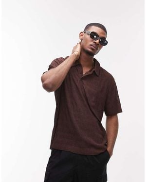 TOPMAN Relaxed Fit Plisse Polo - Brown