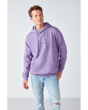 Grimelange Hooded Pocket Drawstring Sweatshirt - Purple