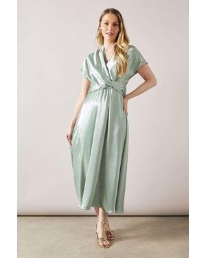 Wallis Satin Twist Detail Midaxi Dress - Green