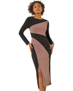 D.u.s.k Colour Block Stripe Stretch Midi Dress - Black