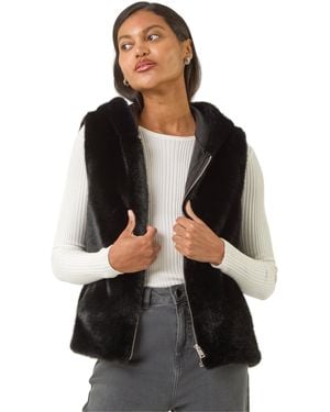 Roman Hooded Faux Fur Gilet - Black