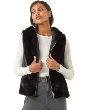 Roman Hooded Faux Fur Gilet - Black