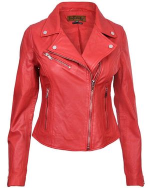 Infinity Leather Classic Brando Biker Jacket-Loughton - Red
